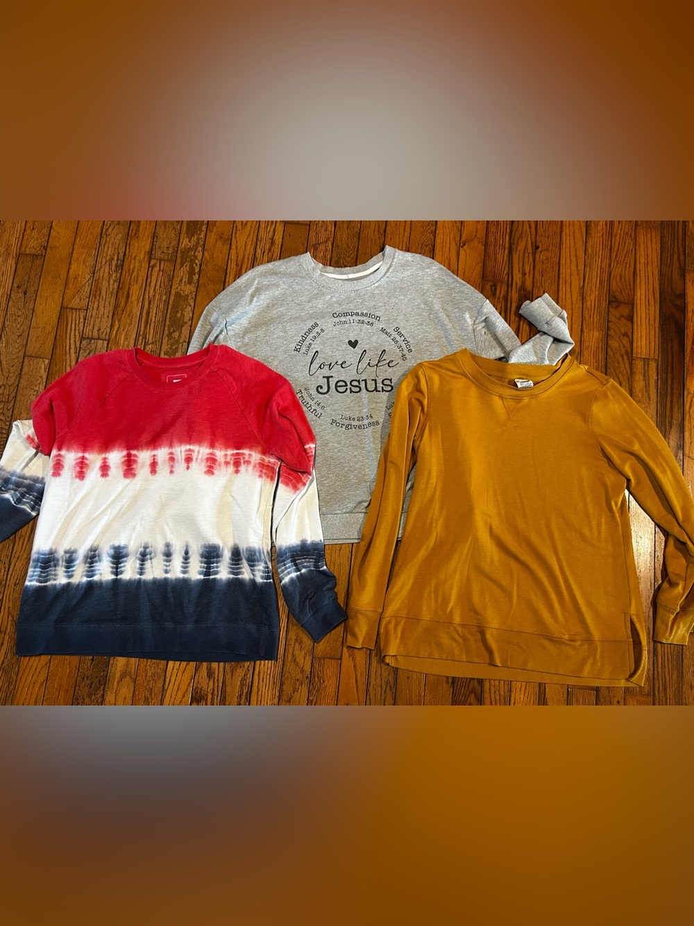 Women’s Large Sweatshirt Lot Jockey Sonoma Christian Jesus Tie Dye 3 Pieces